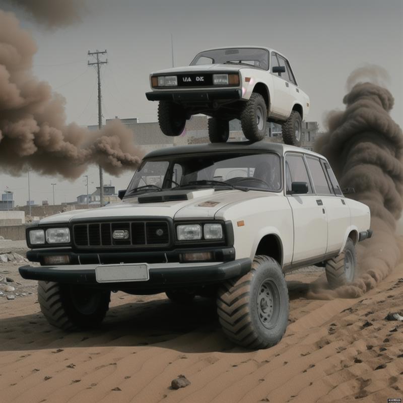 02082-132029156-poster for movie, lada car in mad max, monster truck, photo, ((soil and dirt flies out from under the wheels)), against the back.png